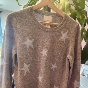 Cashmere sweater, gray with blue stars, L